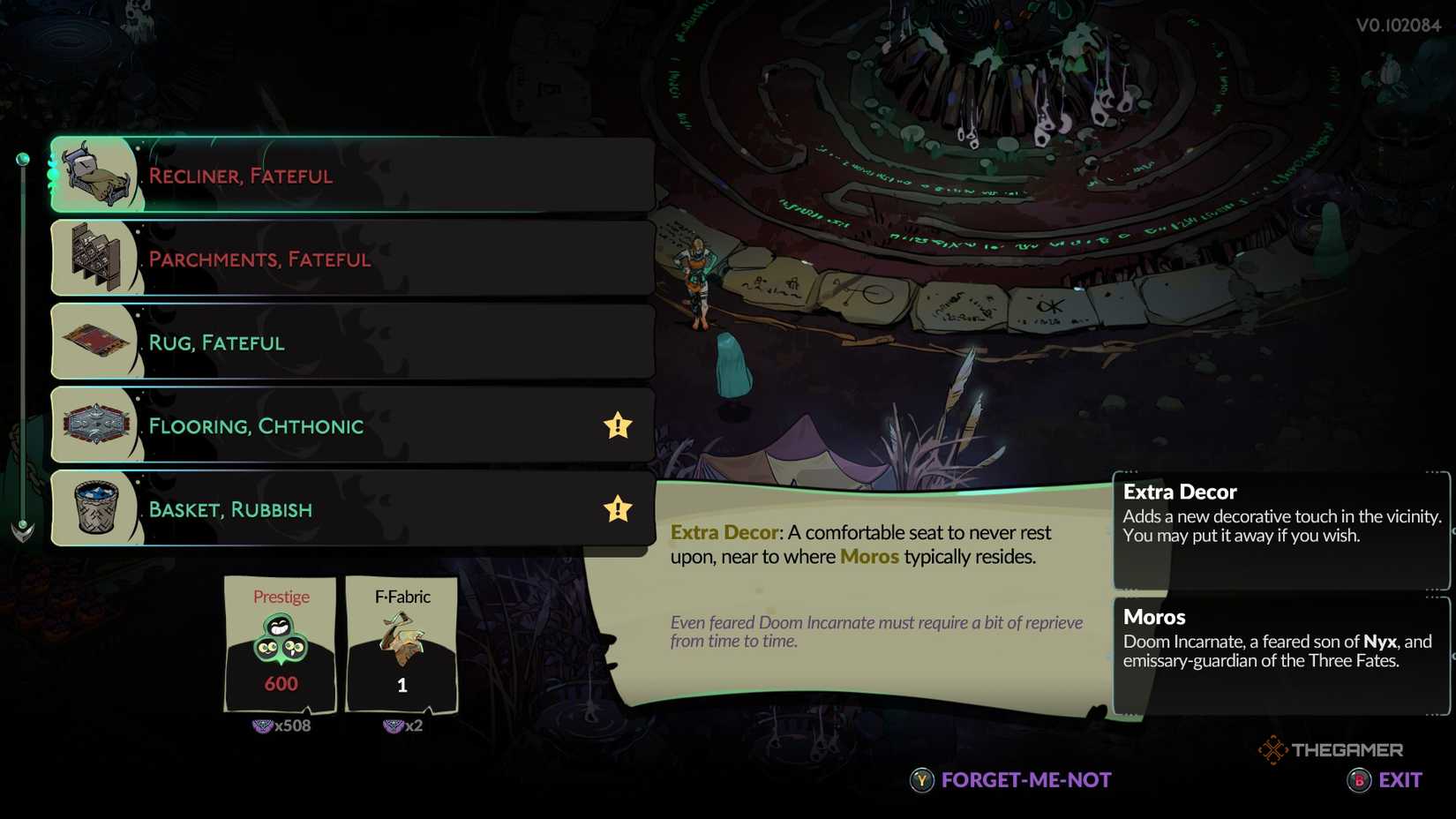 Melinoe unlocks items for decoration for Moros in Hades 2.