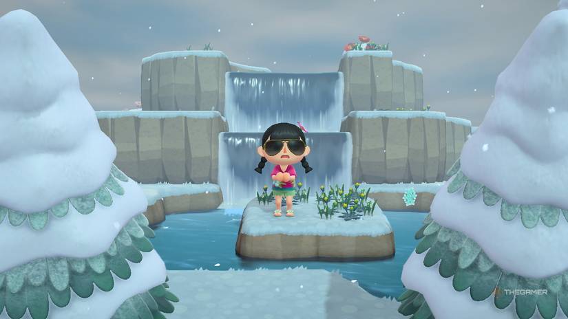 Trembling on the winter island of ACNH Kapp'n.