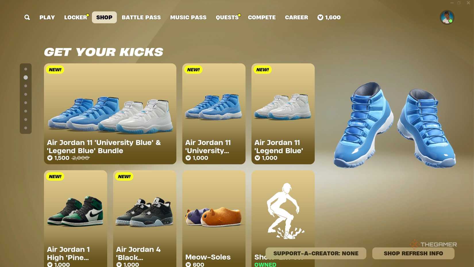 Photos of shoes in the store of Fortnite.