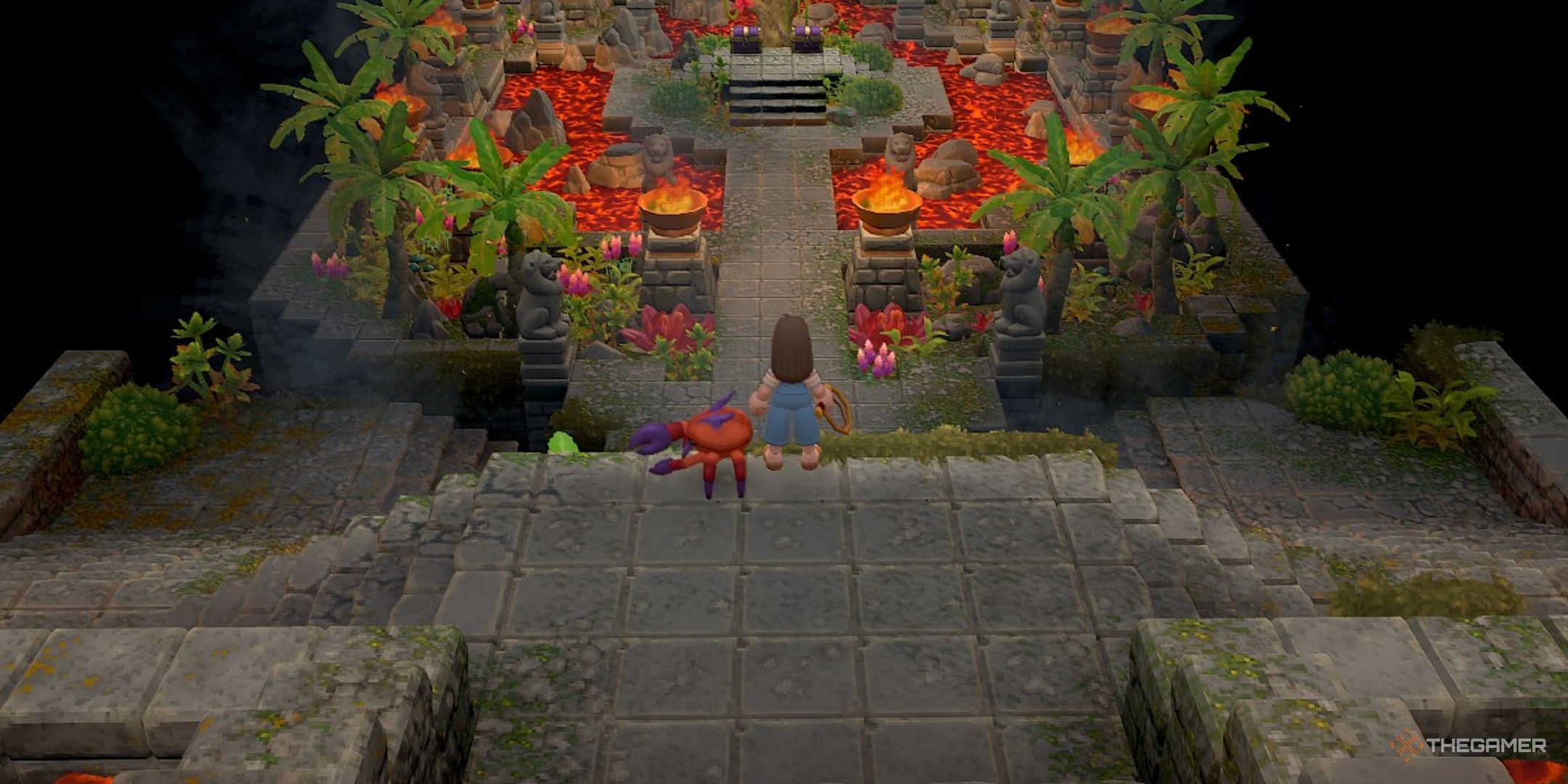 Player character waiting on the edge of a staircase in the Ancient Jungle Temple in Luma Island.