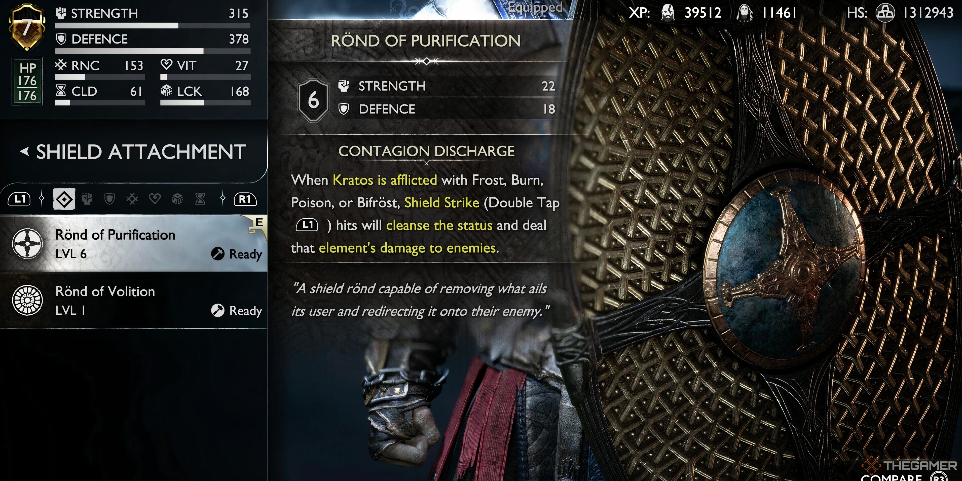 The Rond of Purification attachment stats in God Of War: Ragnarok.