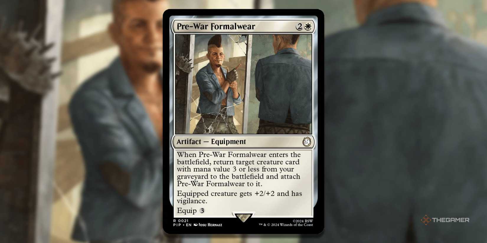 MTG War official wear card with art in the background.