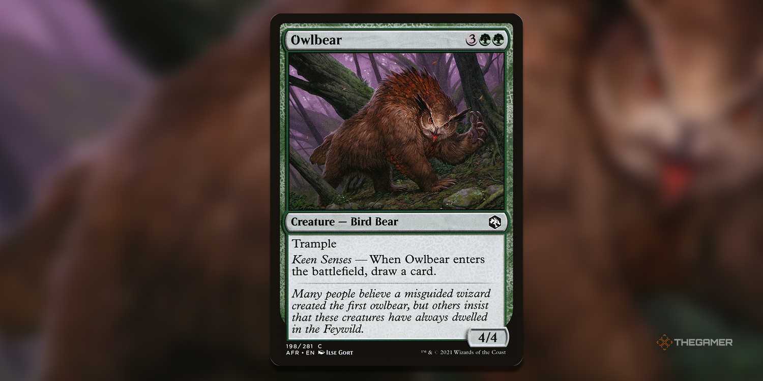 owlbear mtg card Art [Dungeons & Dragons: Adventures in the Forgotten Real Mamas Coming Whenever Owlbear Cub attacks a player who controls eight or more lands Magic the Gathering MTG Owlbear