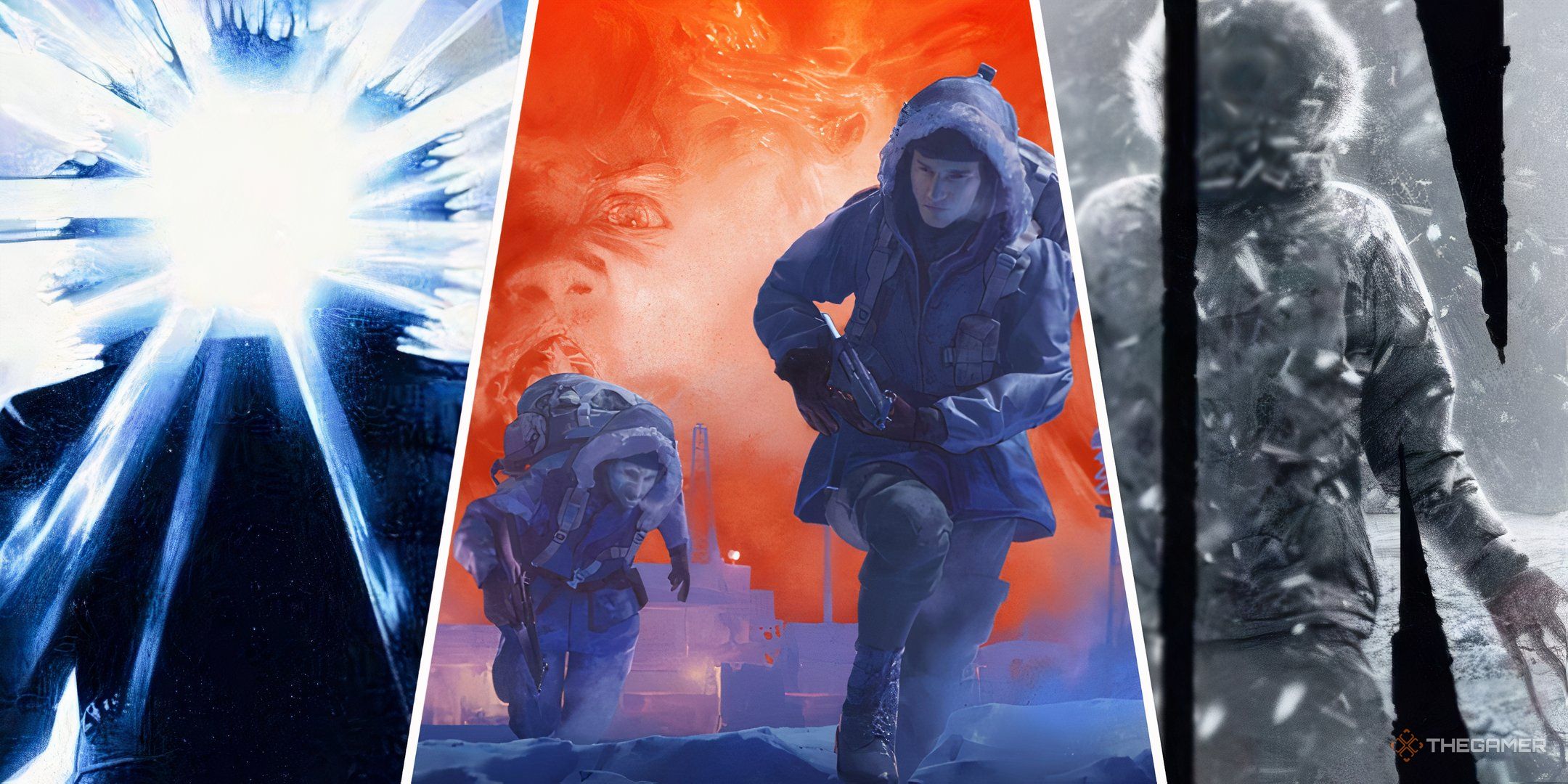 Is The Thing Video Game Canon To The Movie The Thing Collage Of The Main Art For The Original 1982 Movie The Thing Remastered And The Thing 2011 Prequel Movie