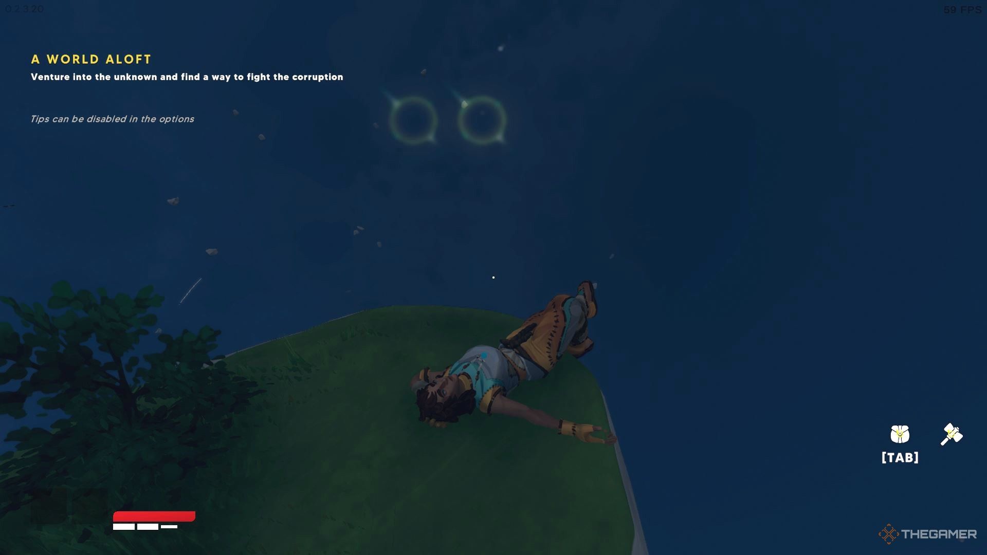 A character laying on a cliffside in Aloft.