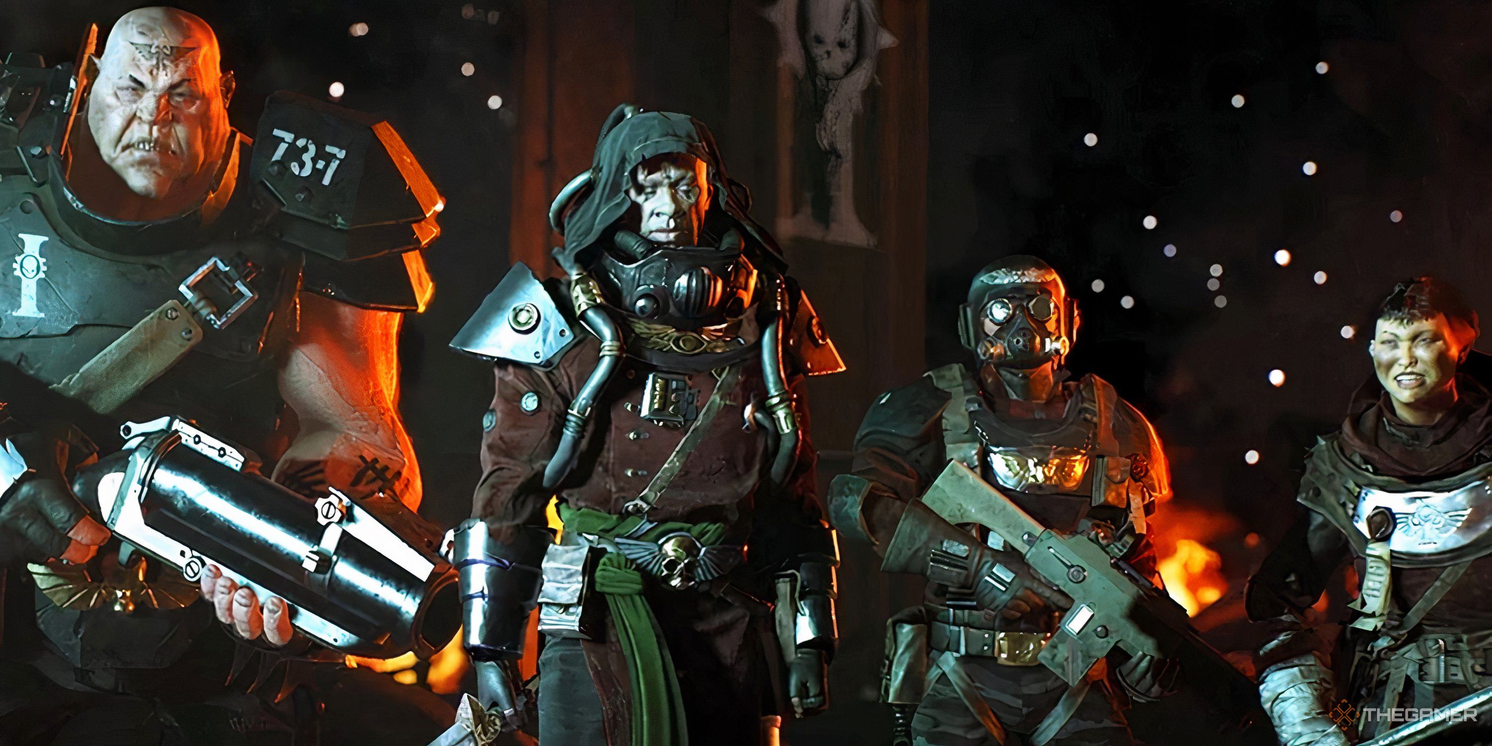 A full team In Warhammer 40,000 Darktide.