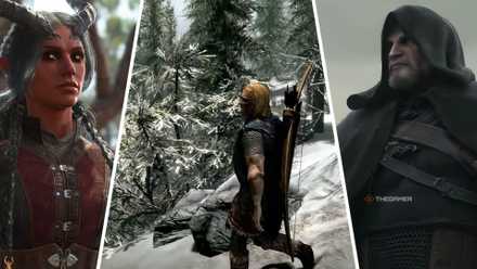 Split images of Baldur's Gate 3, Skyrim and The Witcher 3.