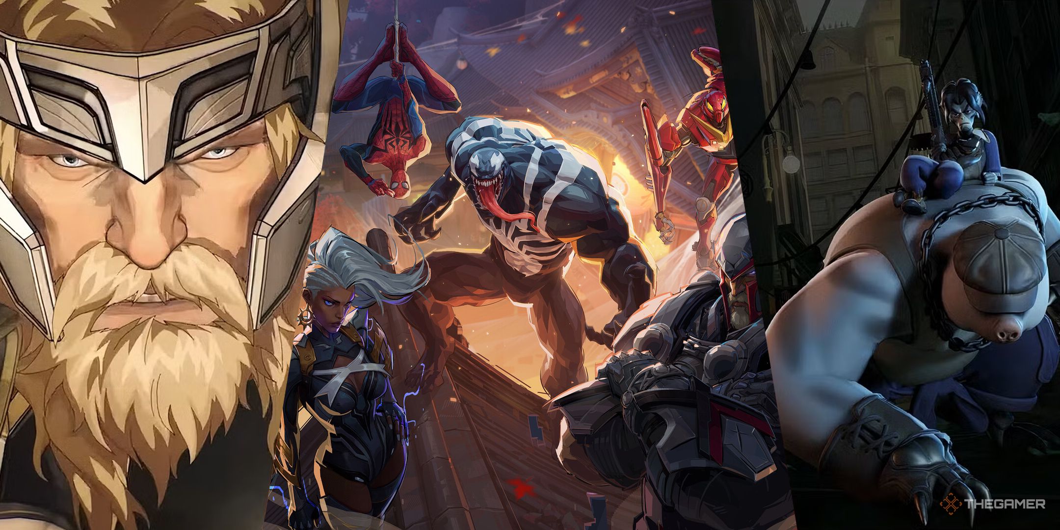 Marvel Rivals vs Deadlock, showing Thor, Venom, Storm, Magneto, Mo and Krill.