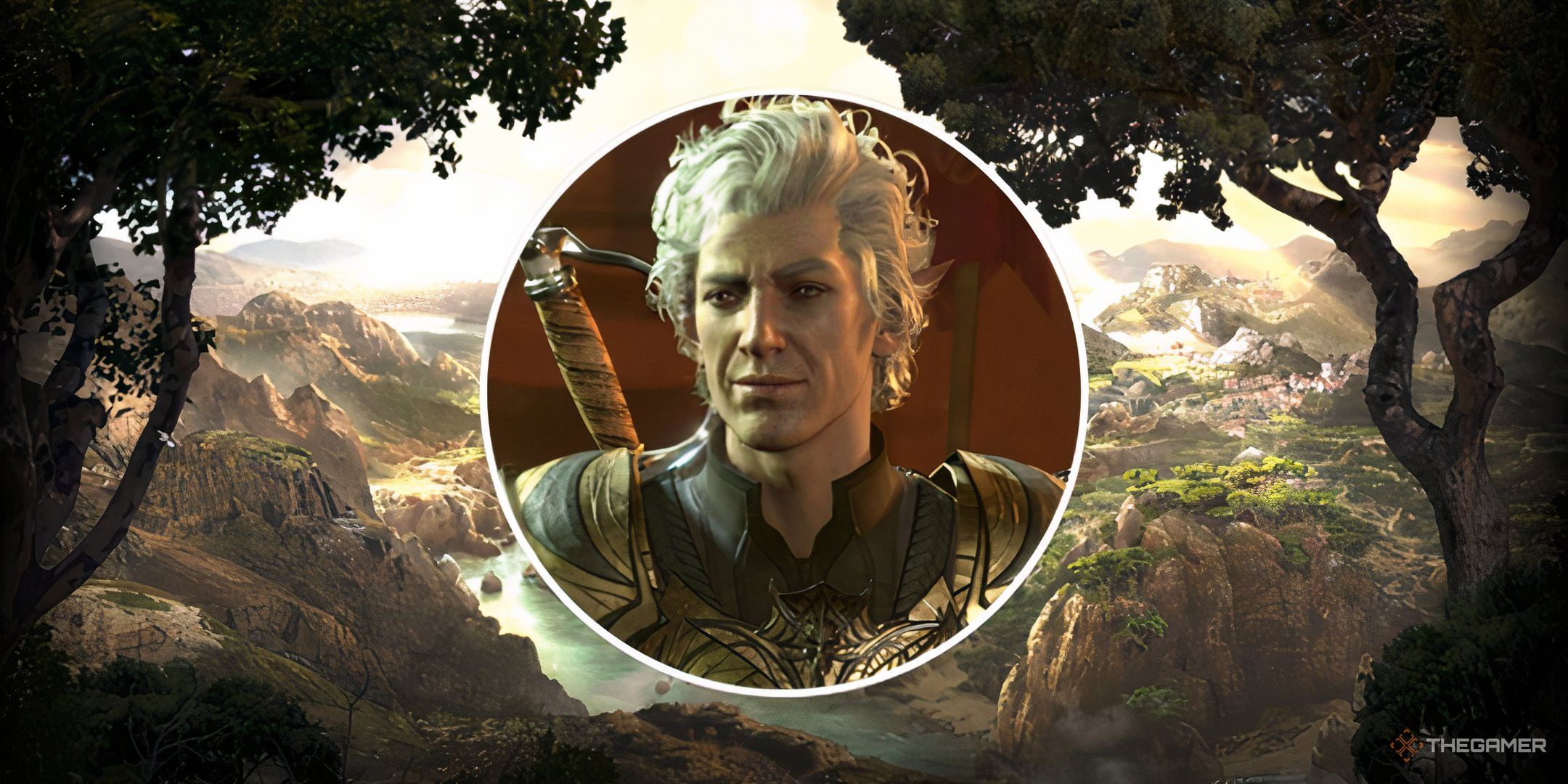 Astarion against a background from the game Baldur's Gate 3.