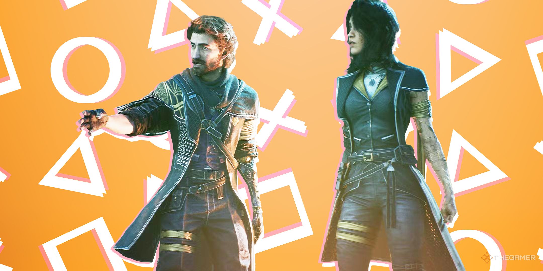 Characters from Clair Obscur: Expedition 33 with PlayStation symbols in the background.