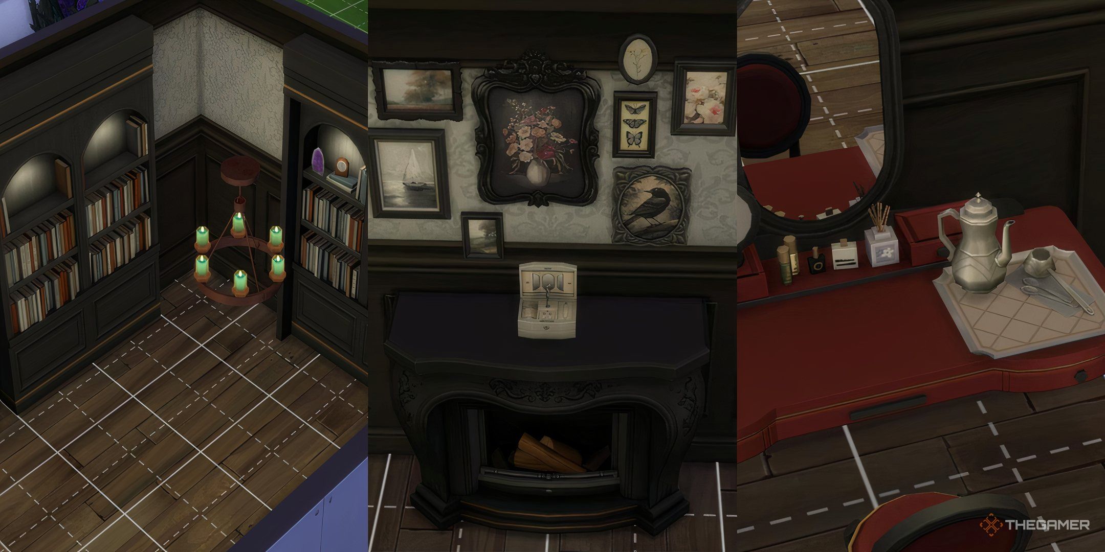 A collage image of the furniture items included in the Secret Sanctuary Sims 4 pack.