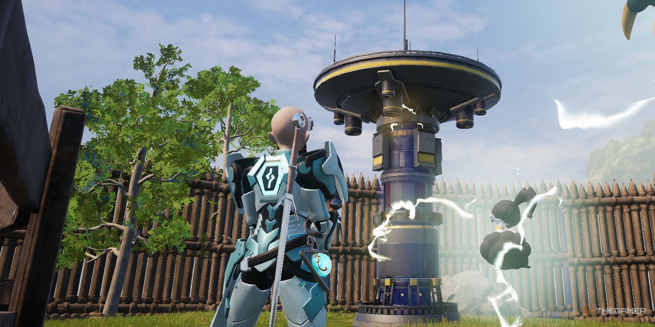 The image shows the player watching Dazzi Noct generate electricity at a Large Power Generator in Palworld.