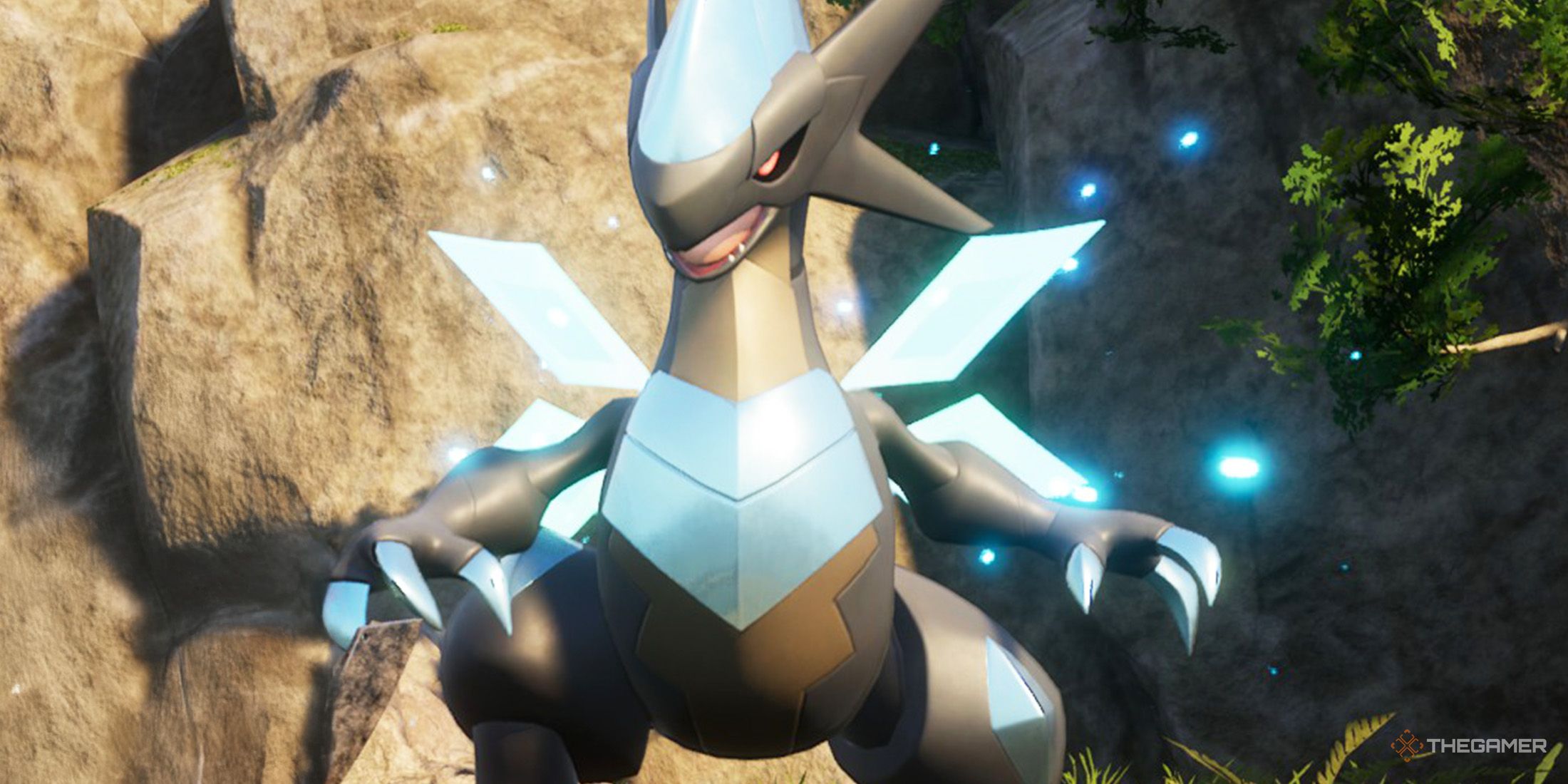 Xenolord is standing in front of a cliff in Palworld