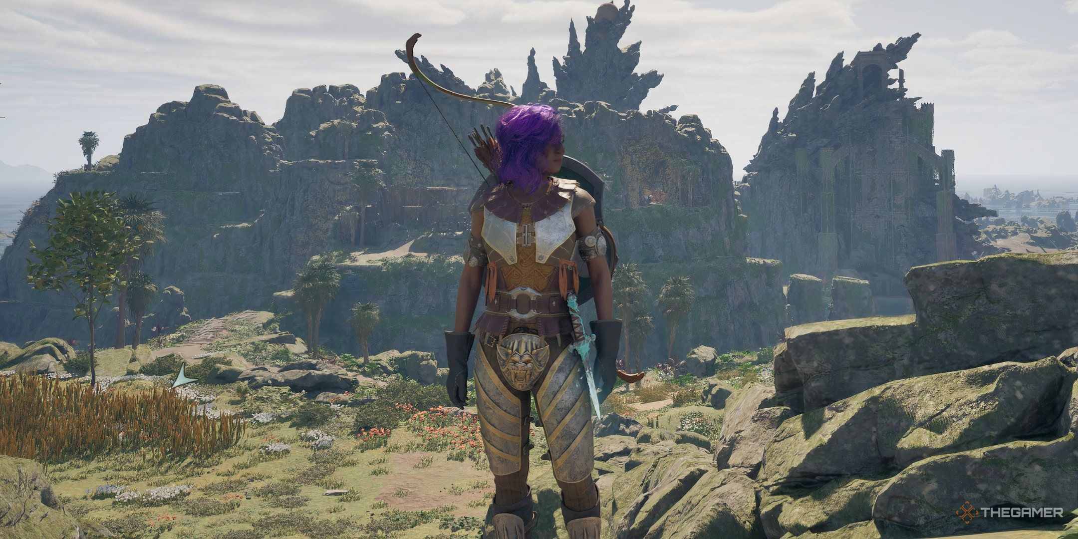 A character showing off a cool pose with the camp in the background.