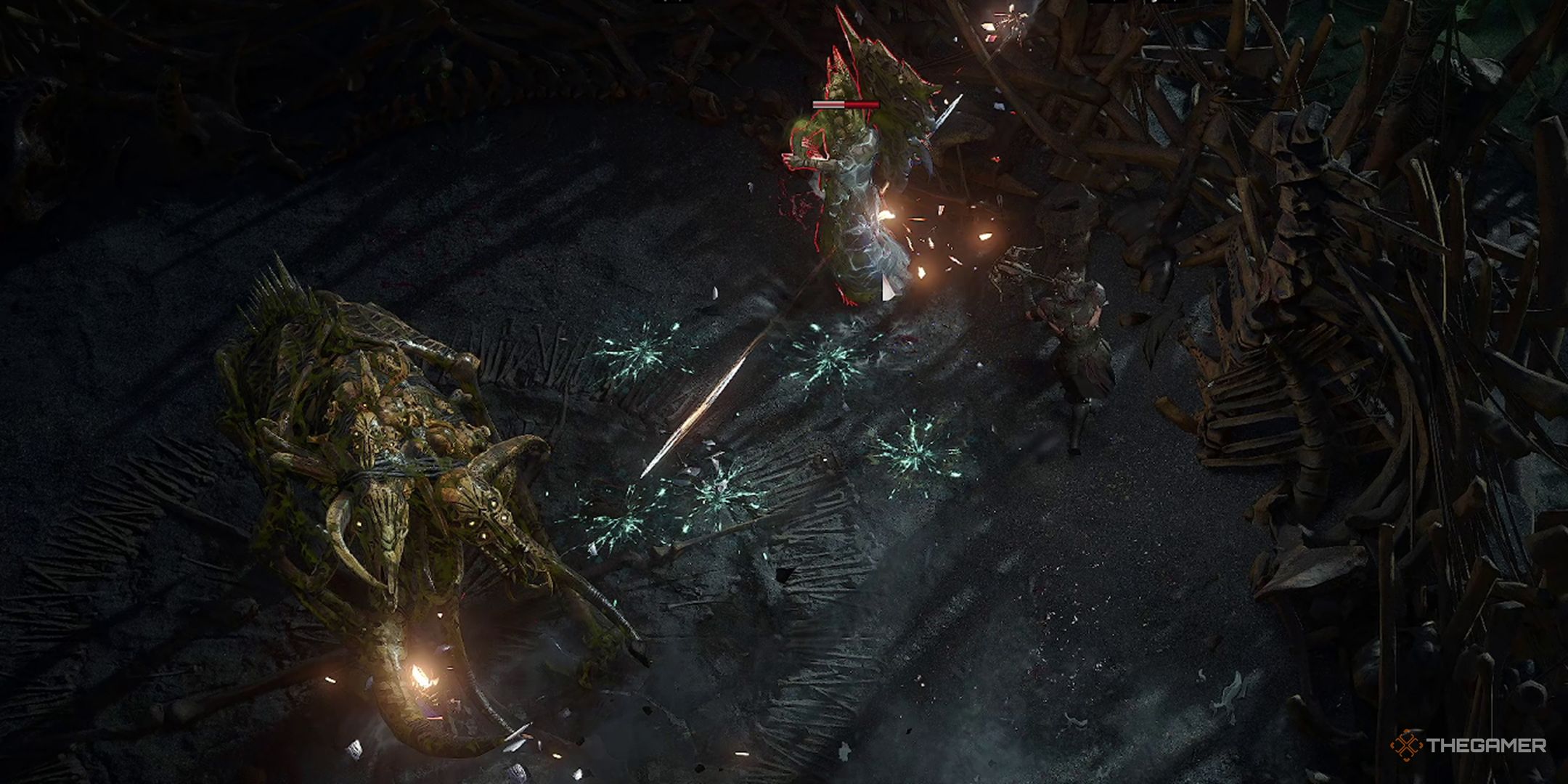 Mercenary shoots lightning bolts at Ekbab and Iktab in Path of Exile 2.