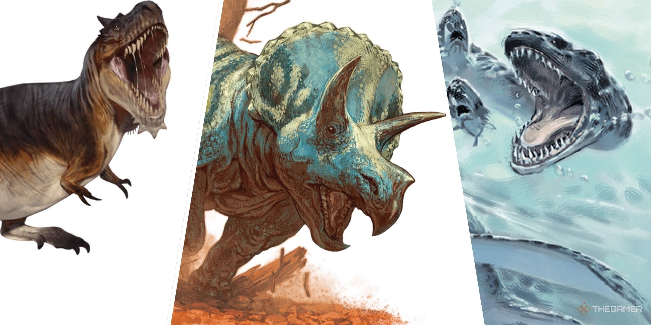 A Dungeons & Dragons image showing three dinosaurs.