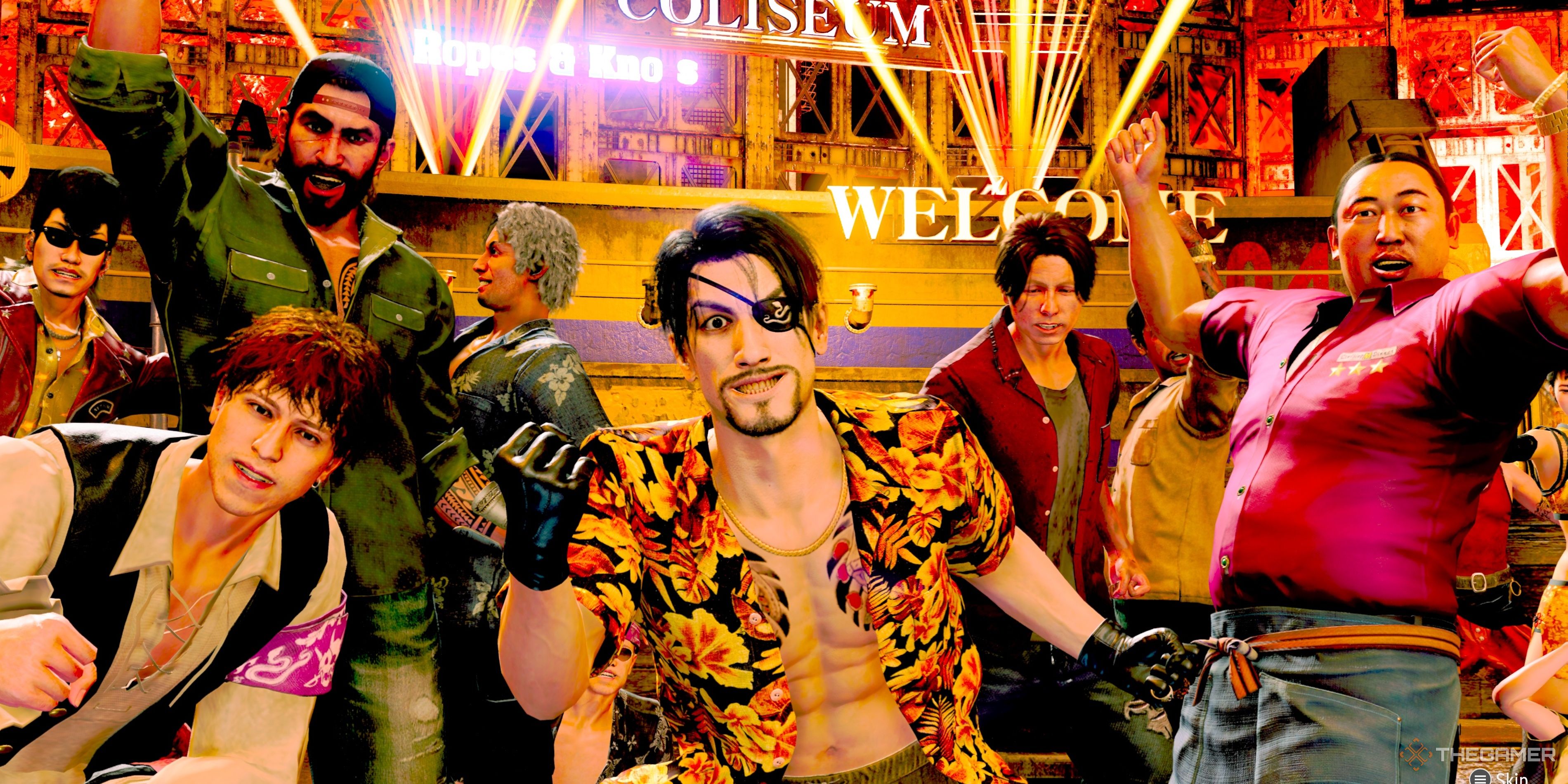 Mjima's Crew celebraties after The Pirates' Coliseum Quick Clash battle in Like A Dragon: Pirate Yakuza In Hawaii.