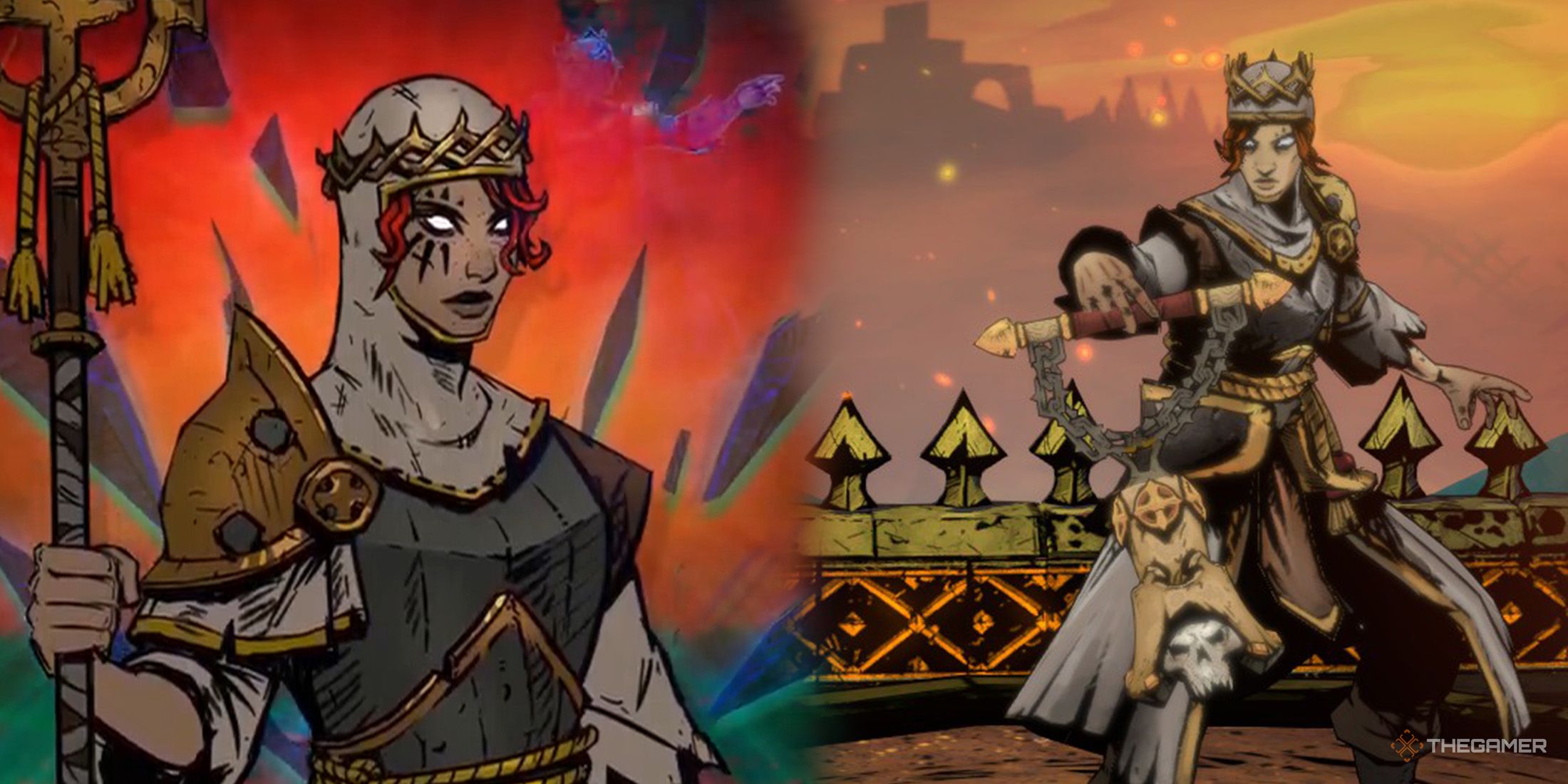 Monk's illustration on the left side and she is holding her chimes on the right side in Sworn