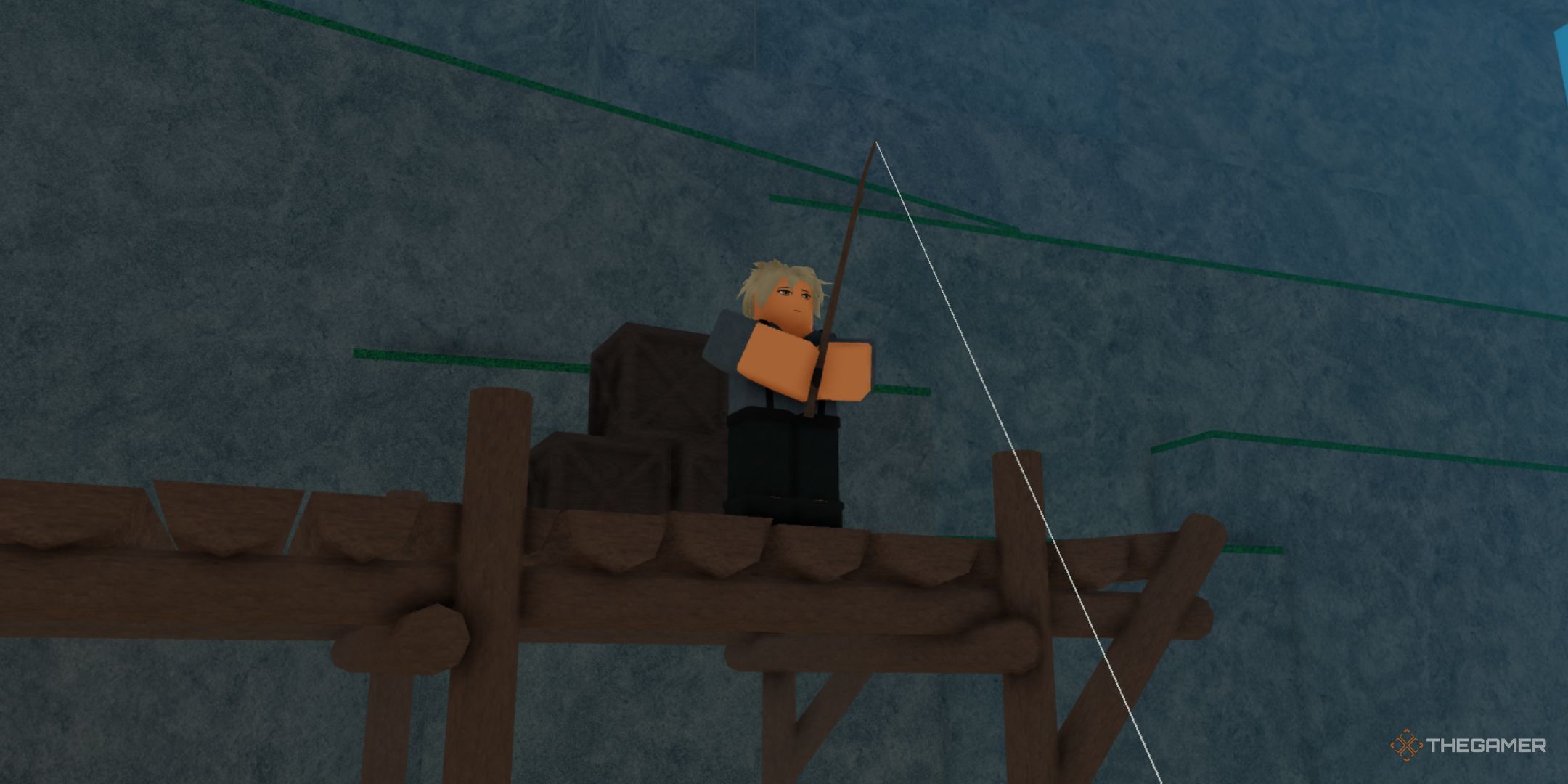 Simon The Fisherman NPC is fishing on a pier in the starting location in Rune Slayer.