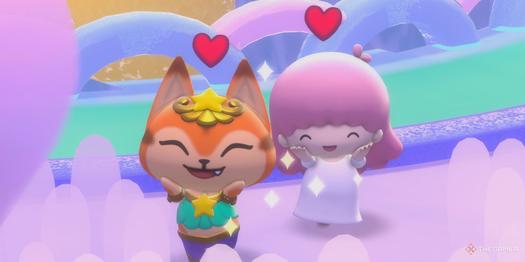 The player and Lala takes a selfie in Hello Kitty Island Adventure