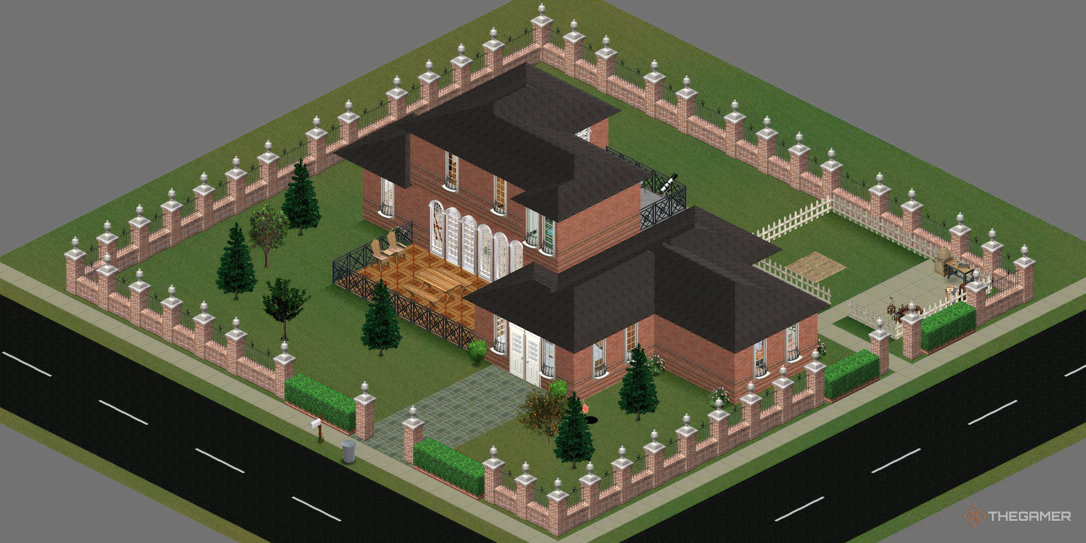 The Sims 1 exterior of a large house.