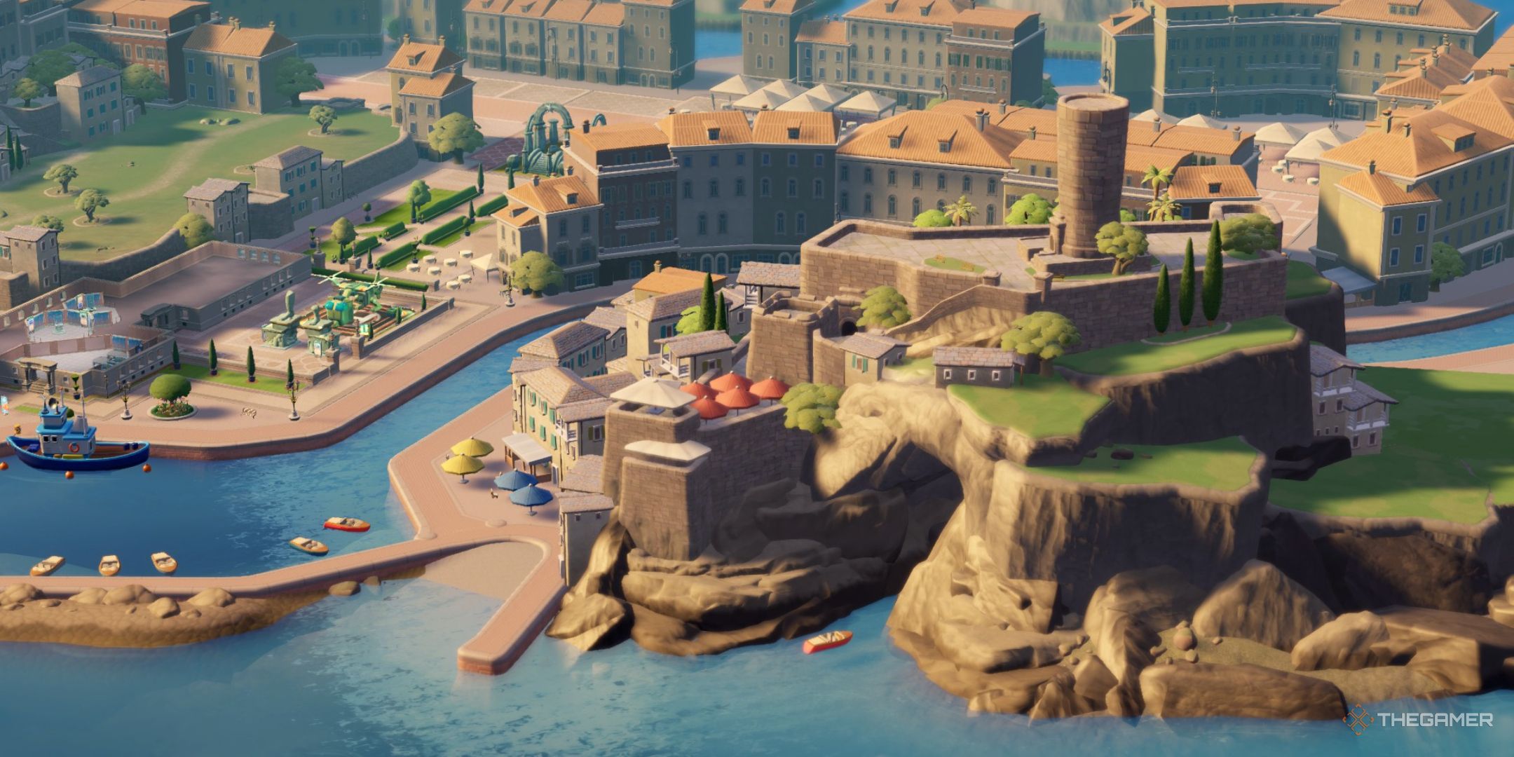 a flyover shot of the marine life map in two point museum.