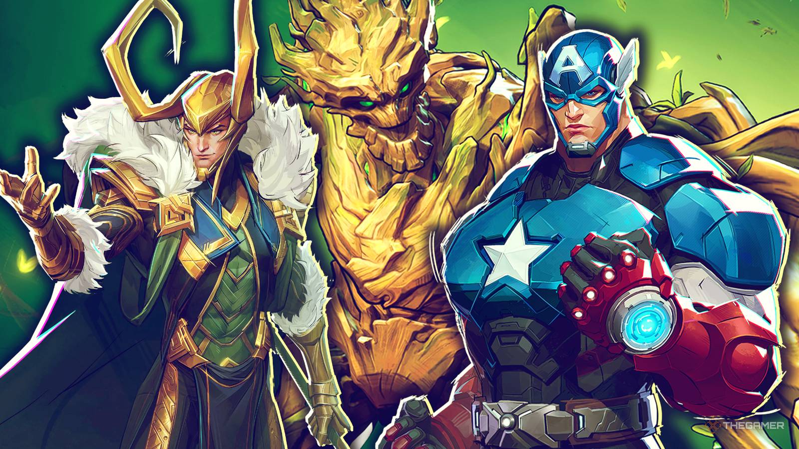 Loki, Groot and Captain America.