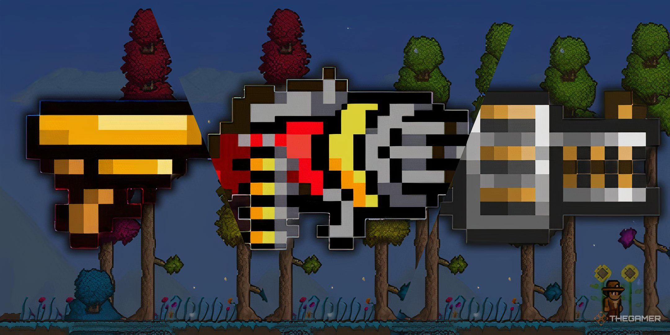 A Split Image Featuring Guns From Terraria