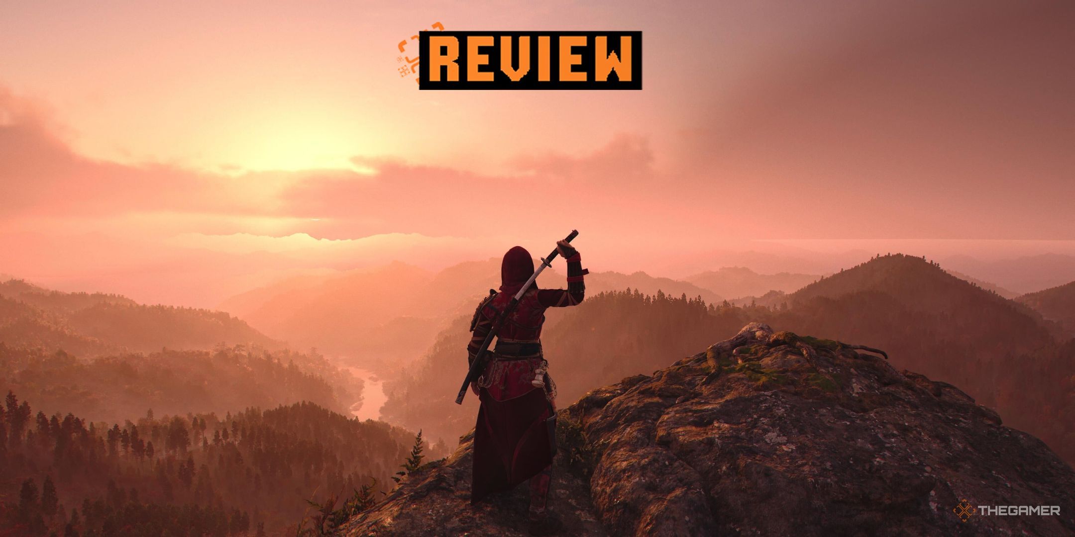 A review card showing Naoe on a mountain in Assassin's Creed Shadows.