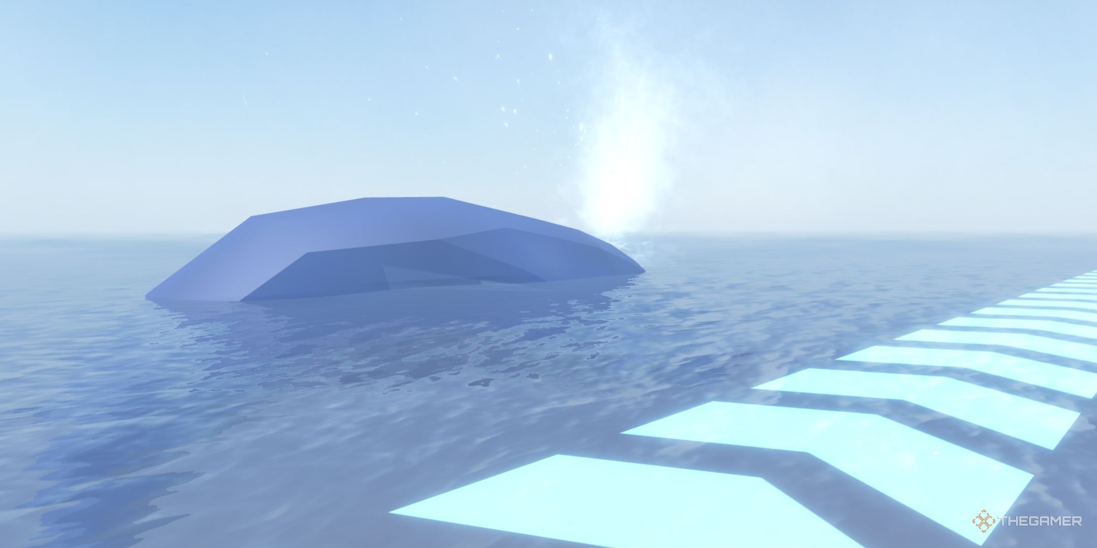 The player character shows Blue Whale in the middle of the ocean in Fisch.
