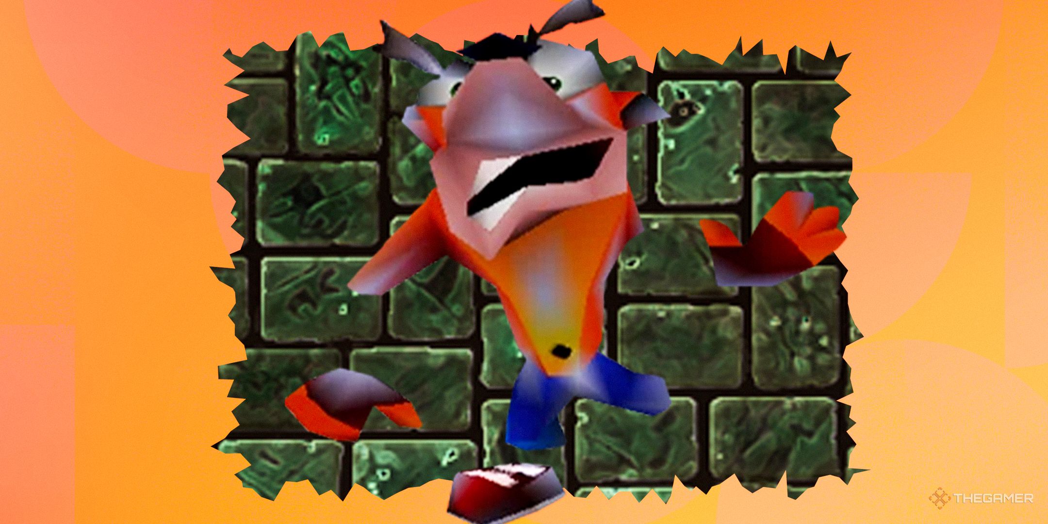 Old school Crash Bandicoot stuck to the wall.