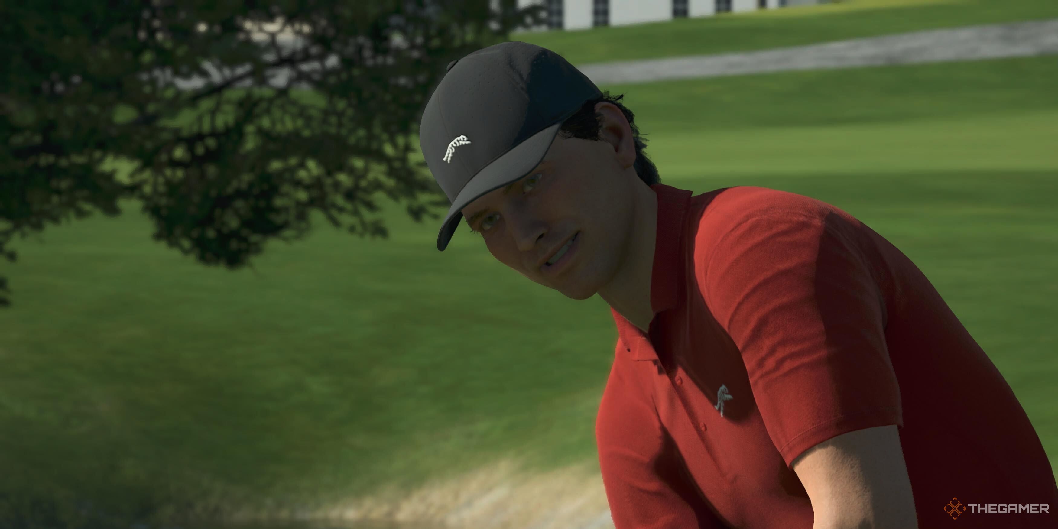 A player in a hat grinning in PGA Tour 2K25.