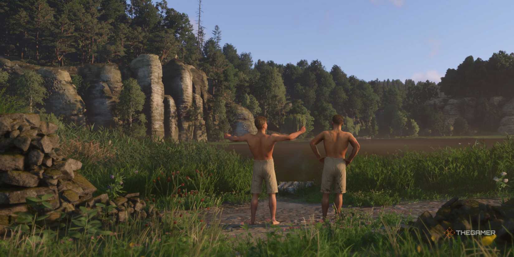 A cutscene with Hans and Henry half-naked in Kingdom Come: Deliverance 2.