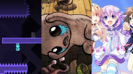 Key art for VVVVVV, The Binding of Isaac Rebirth, and Hyperdimension Neptunia Rebirth1