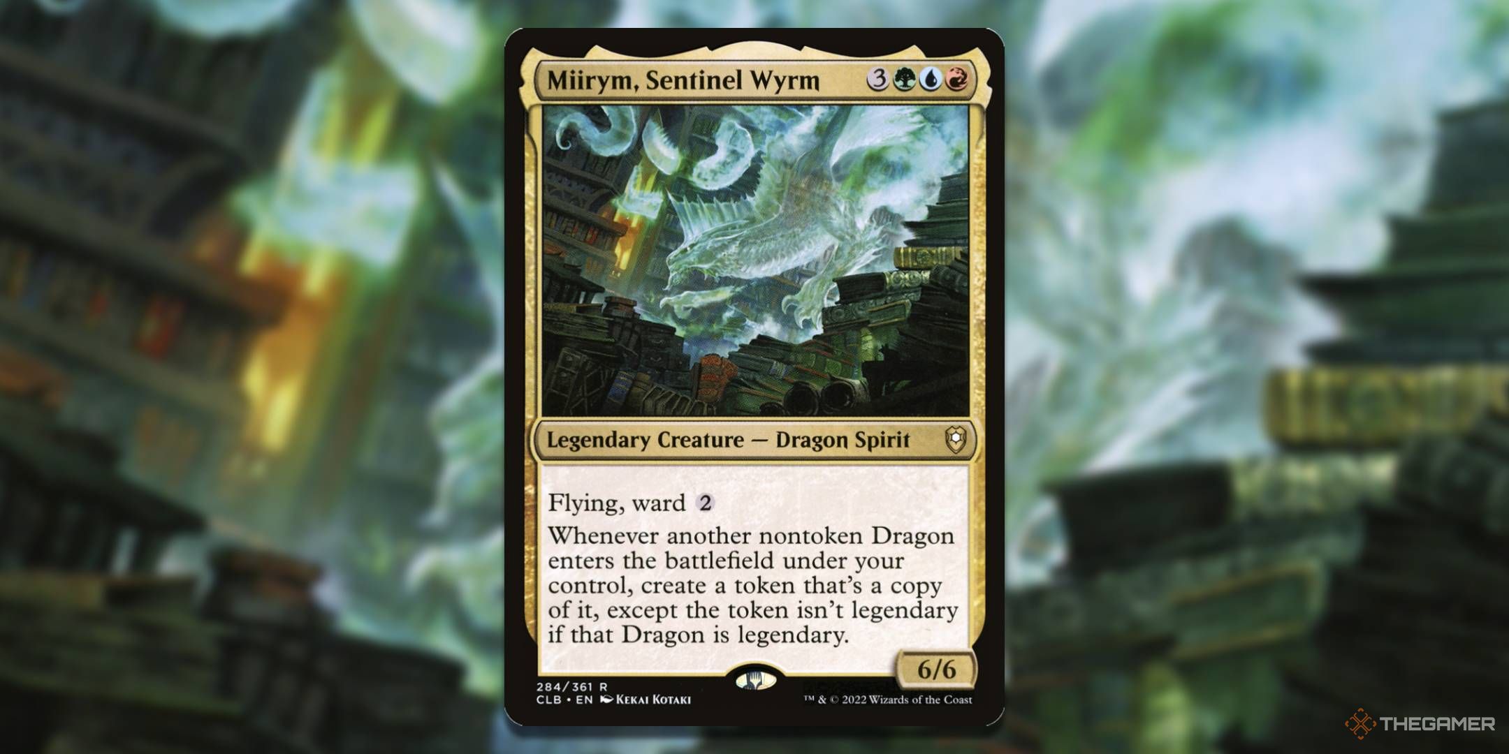 MTG Myerium, Sentinel Verm Card with art in the background.