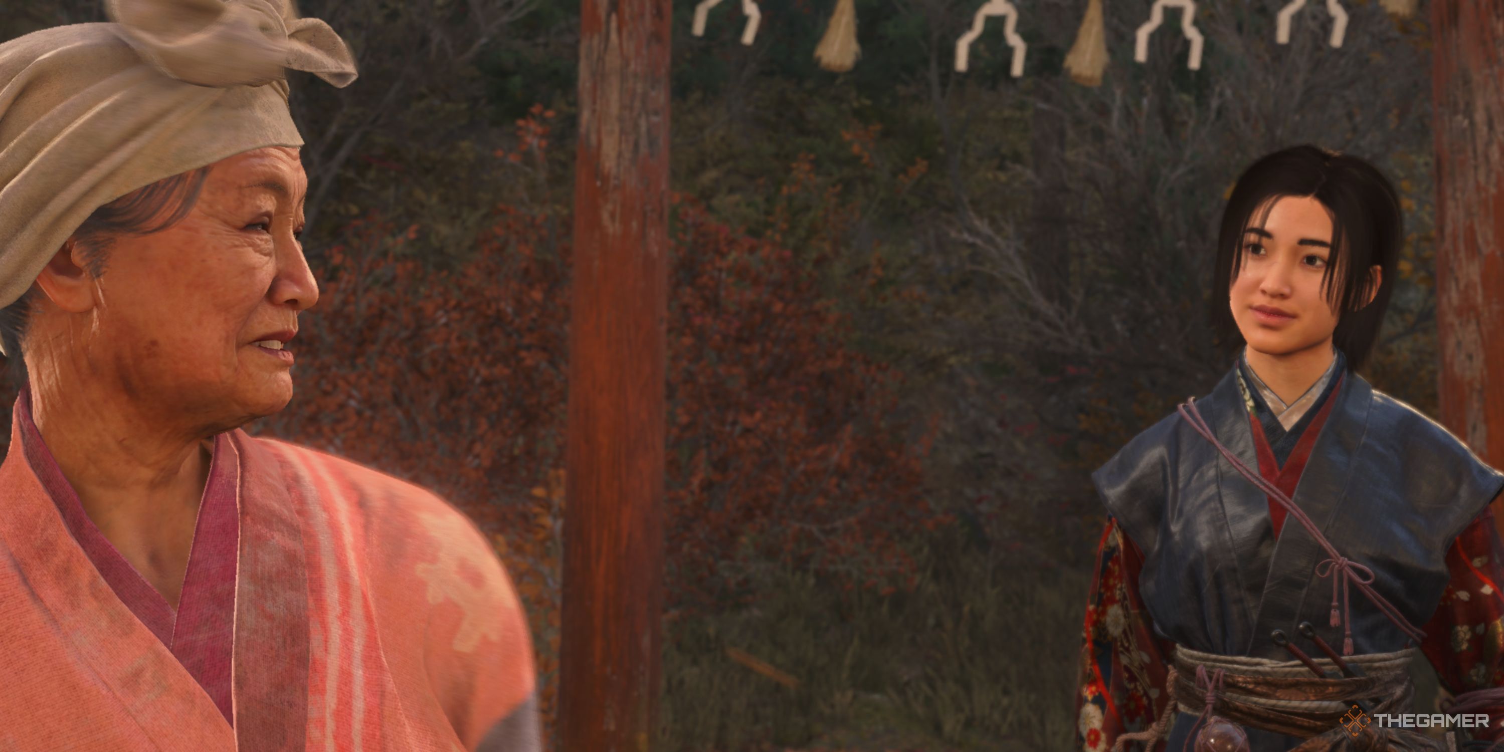 Naoe and Matsu during a cutscene in AC Shadows.