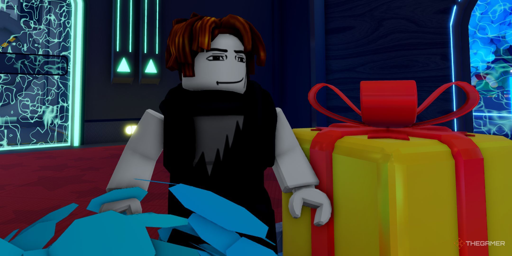 The player character stays next to the box in the main lobby in Anime Adventures.