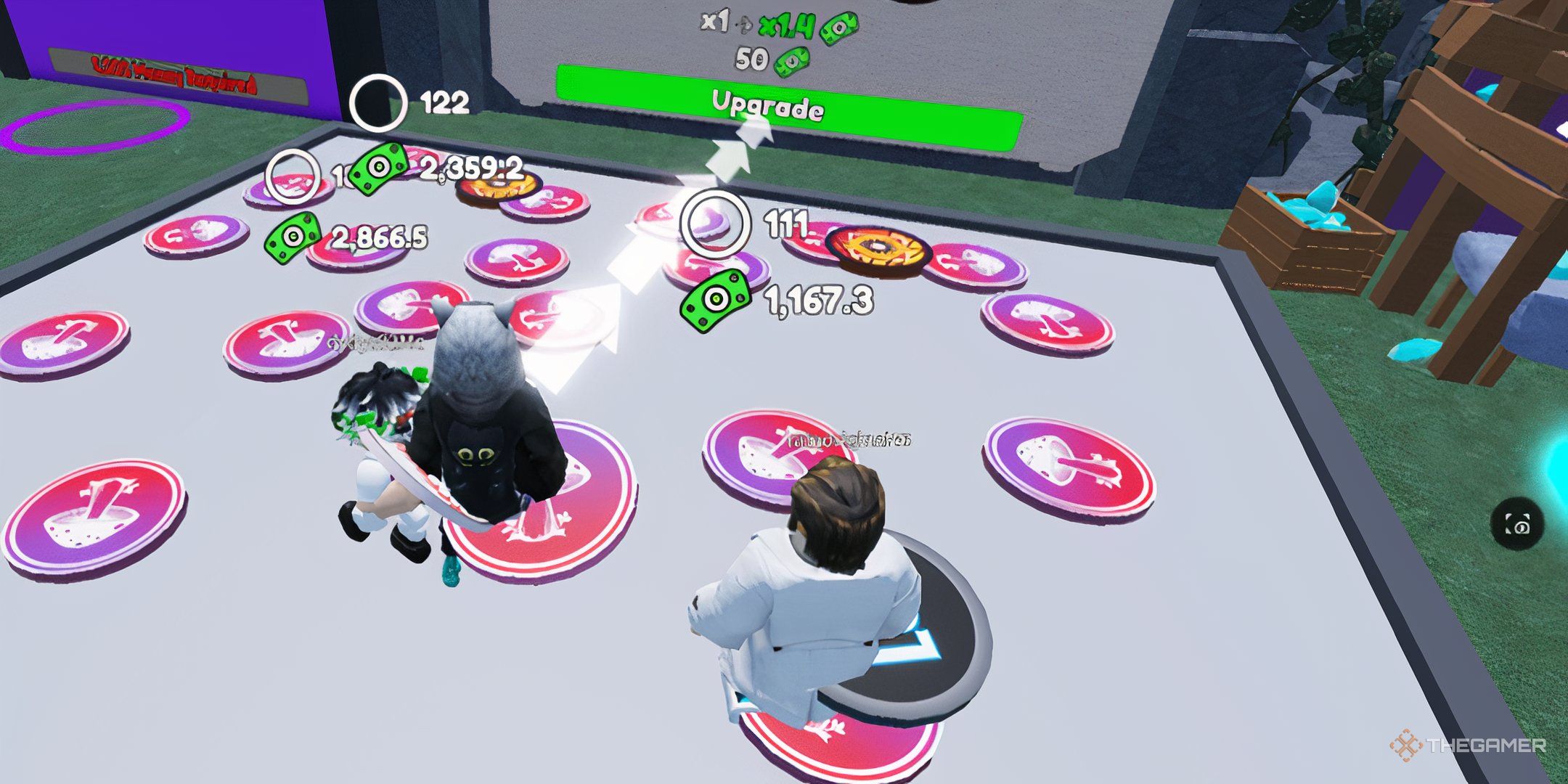 Roblox Circle Grinding Incremental Three Players Collecting Coins.