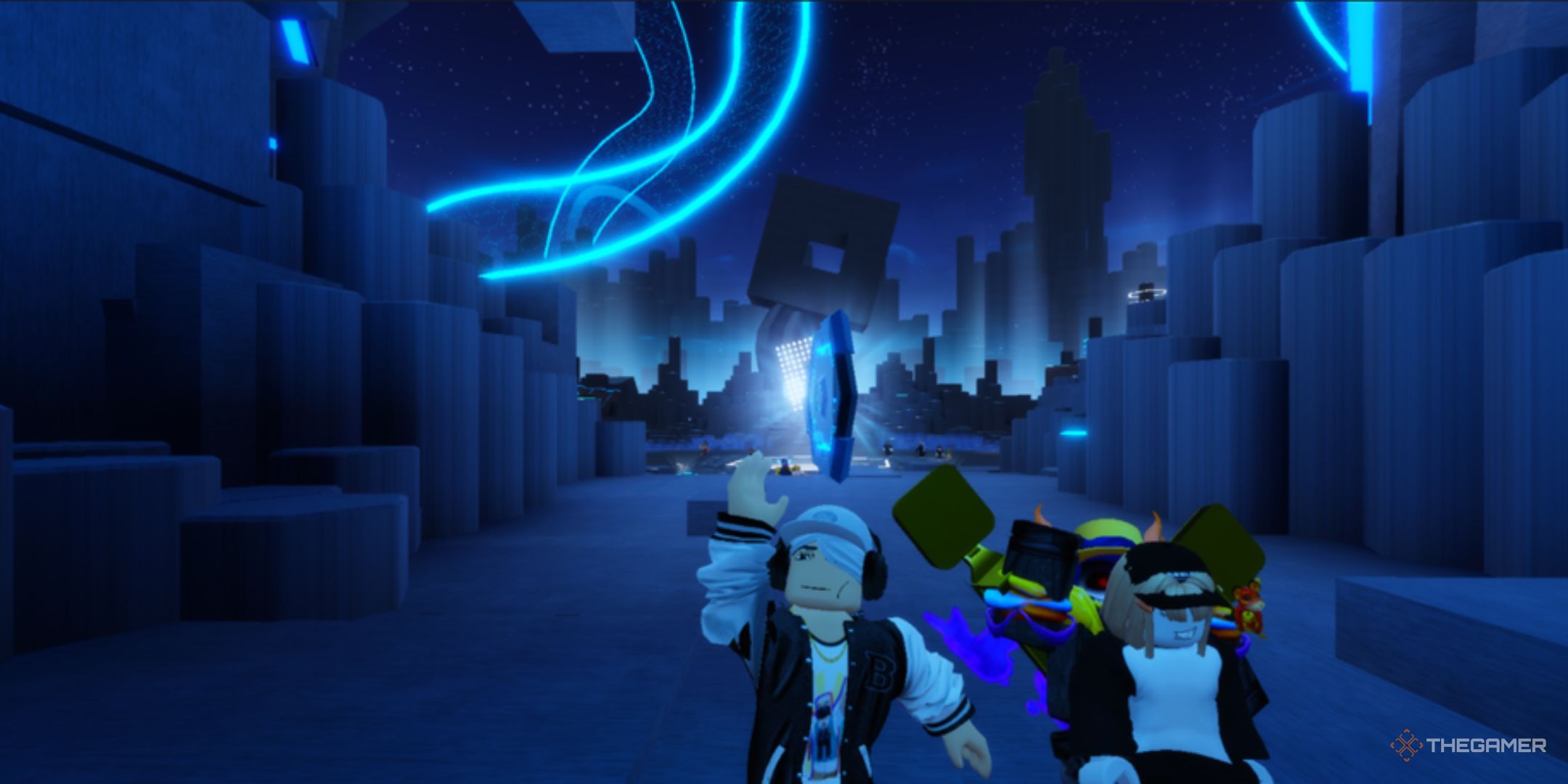 Roblox The Hunt Mega Edition Hub, character rasing up an event token.