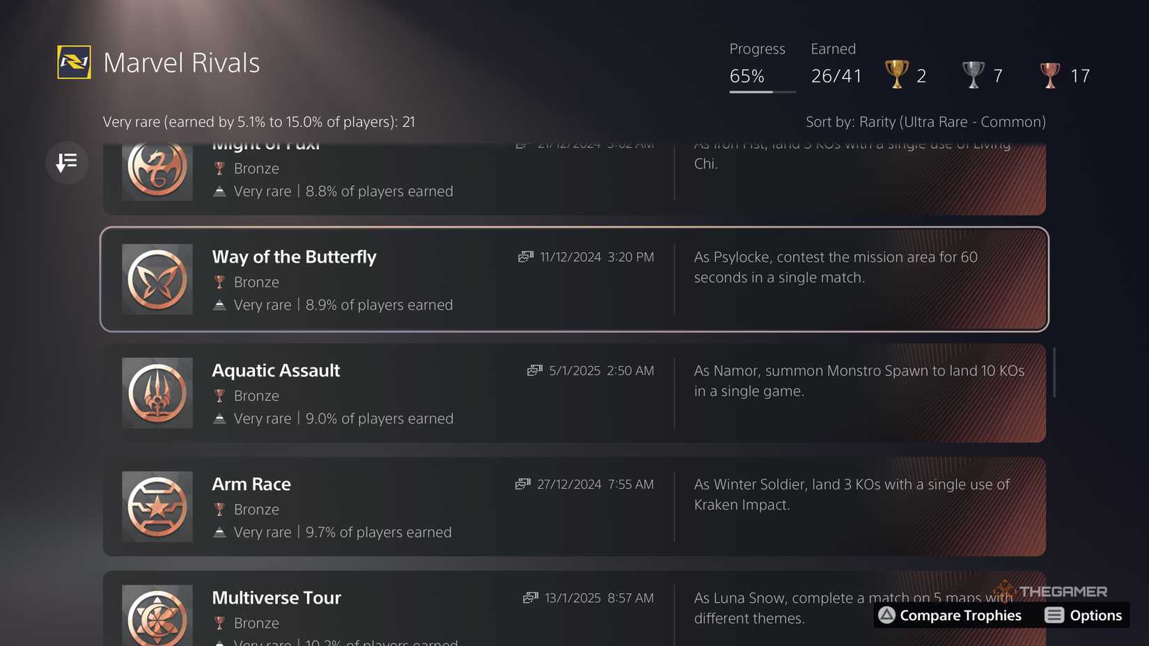 Marvel Rivals screenshot of way of the butterfly trophy.
