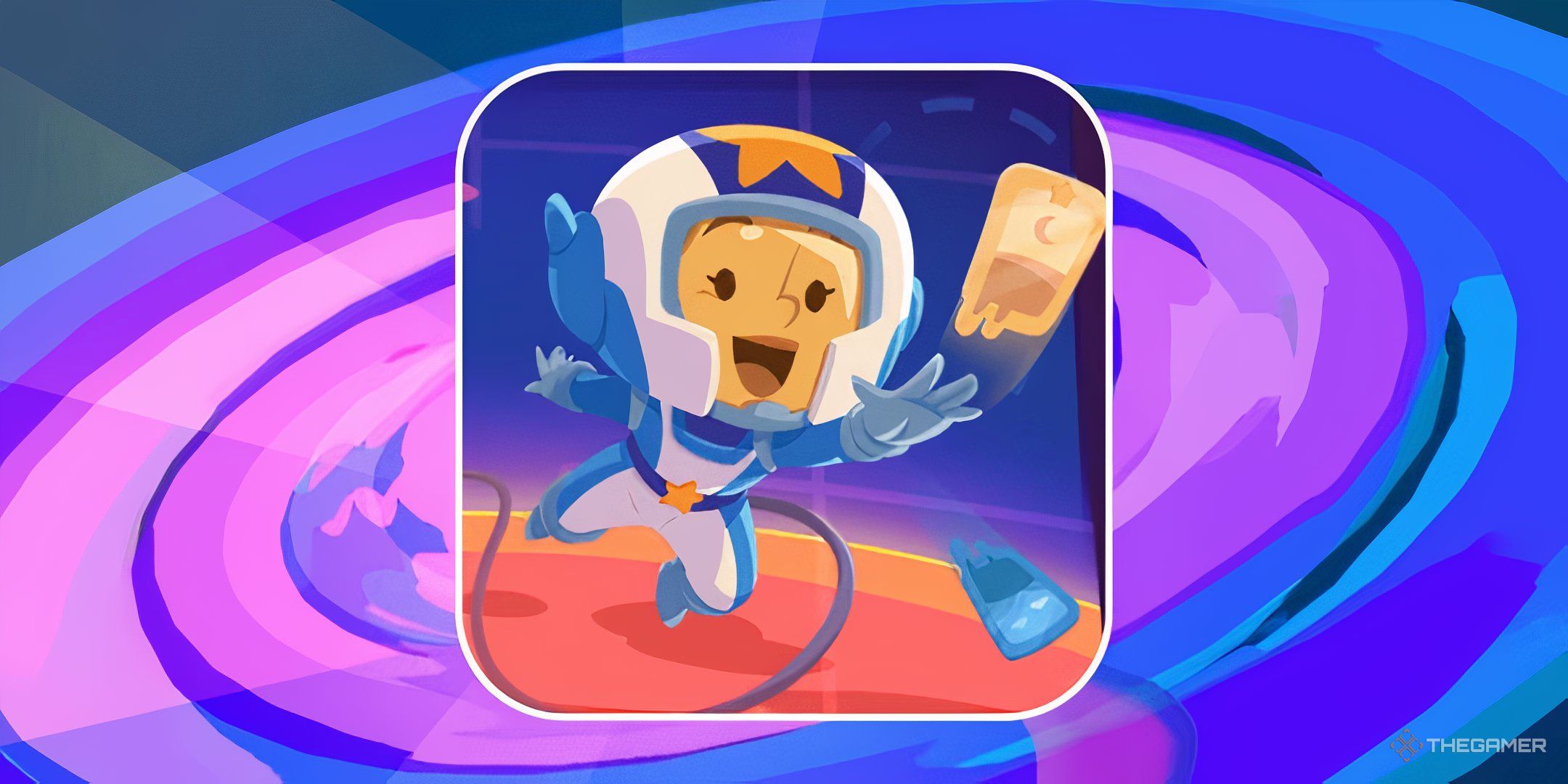 Sofia in a space suit reaching for a sticker pack in Monopoly Go for the Sticker Treasures rewards guide.