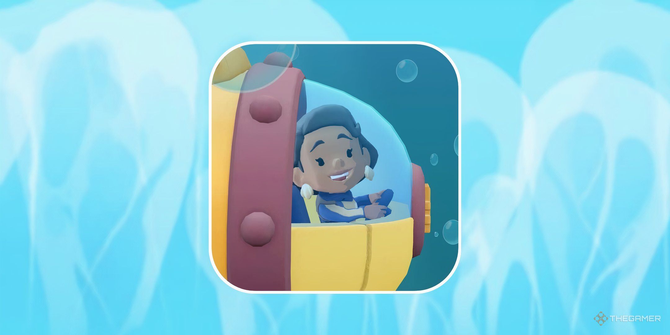 Sofia in a submarine in front of the wave background for Roll Treasures in Monopoly Go.
