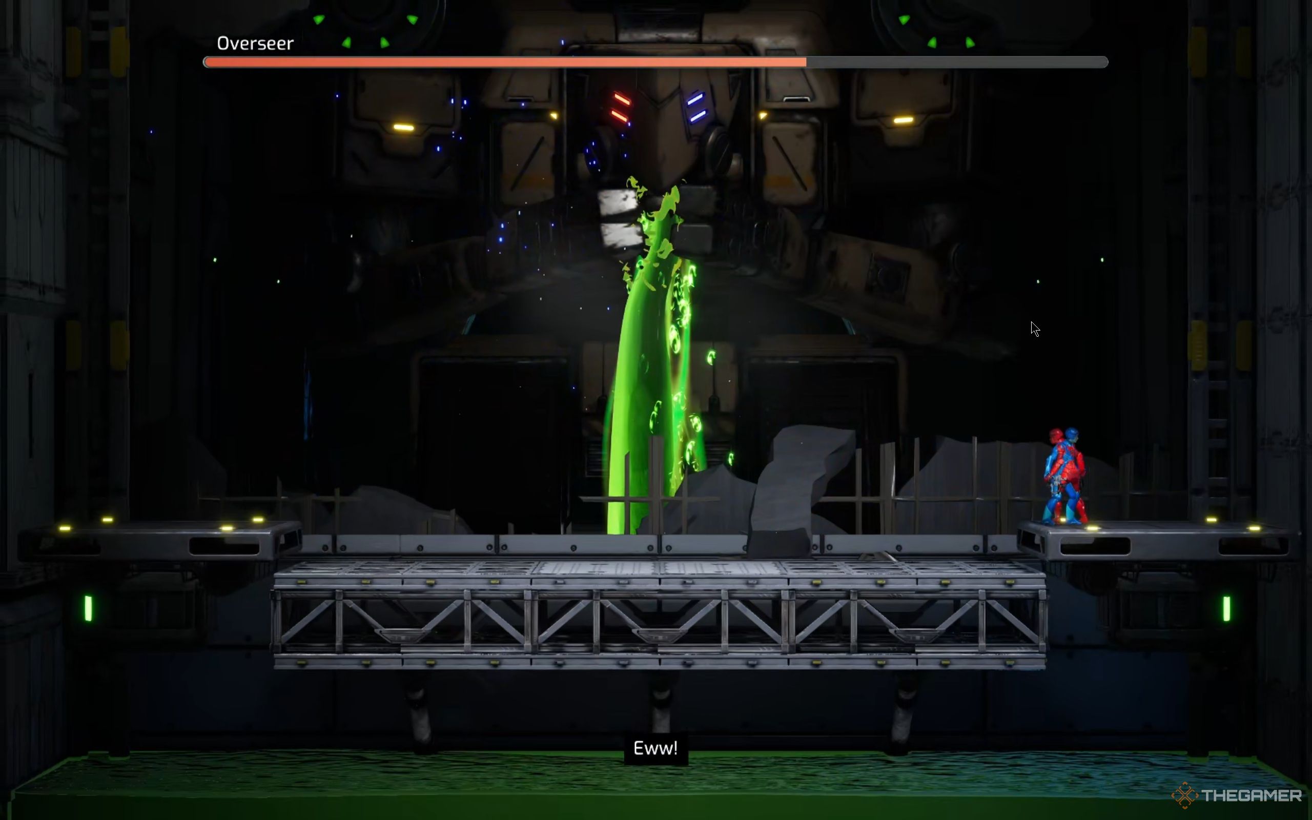 The Overseer spews green toxic from its mouth, flooding the area.