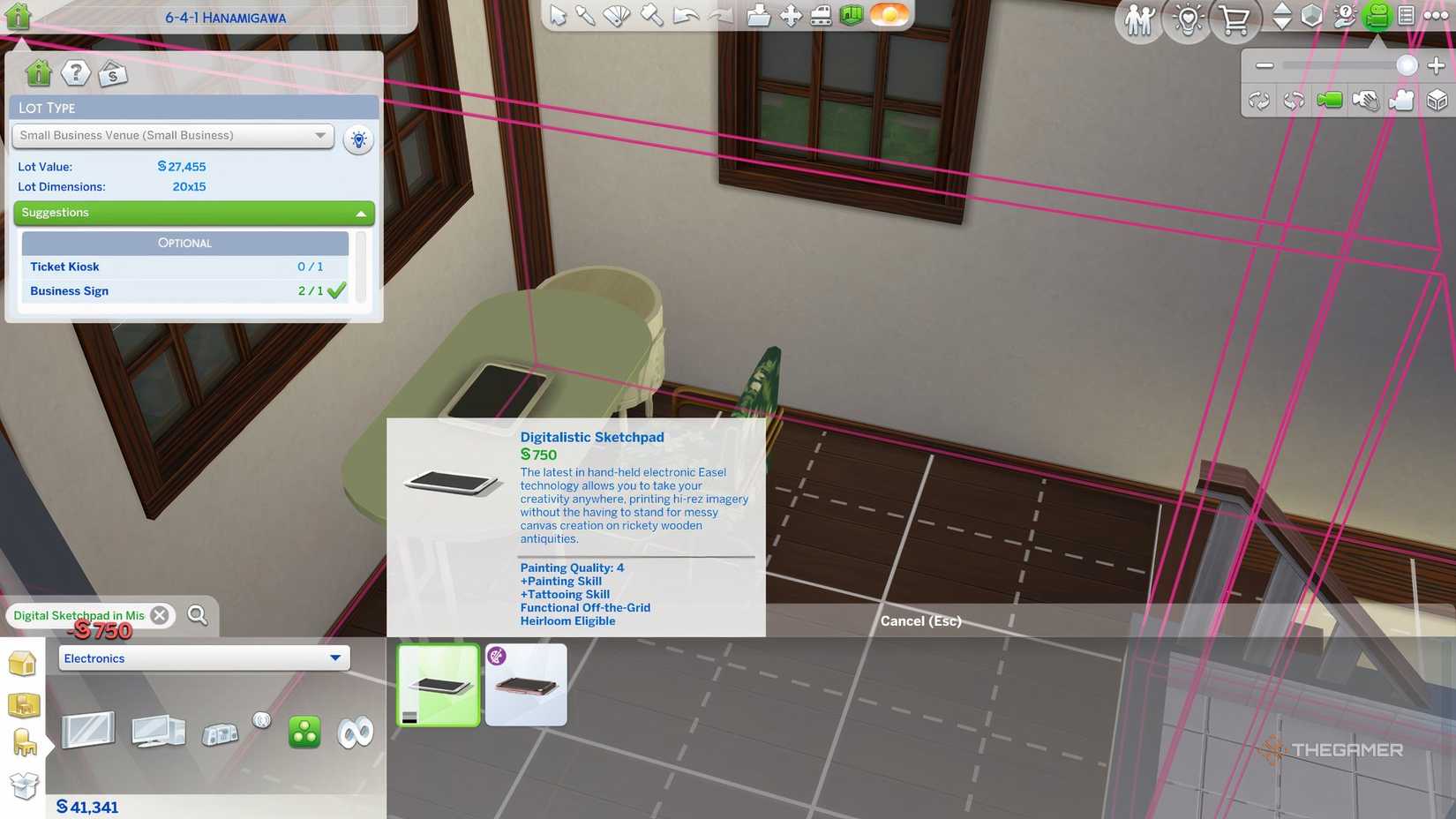 A screen in the Sims 4 purchase mode that shows how to buy the digitalist sketch plate, with information about it.
