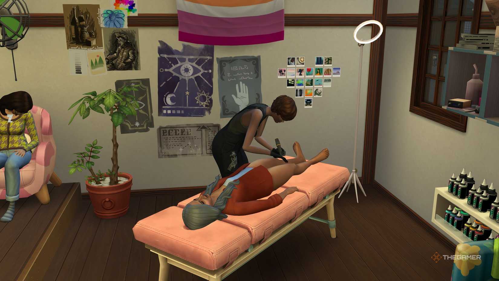 A tattoo artist in Sims 4 companies and hobbies that provide a tattoo in a tattoo salon.