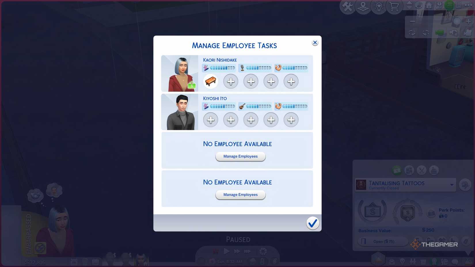 An overview of the Managing Employees in Sims 4: Companies and hobbies with Kiyoshi Ito and Kaori Nishidake.