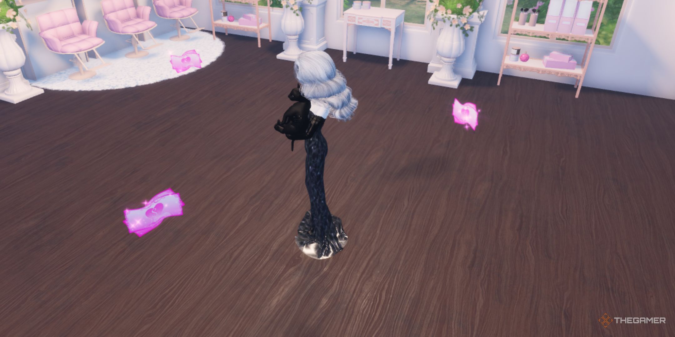 The player is collecting money in Roblox: Dress To Impress.