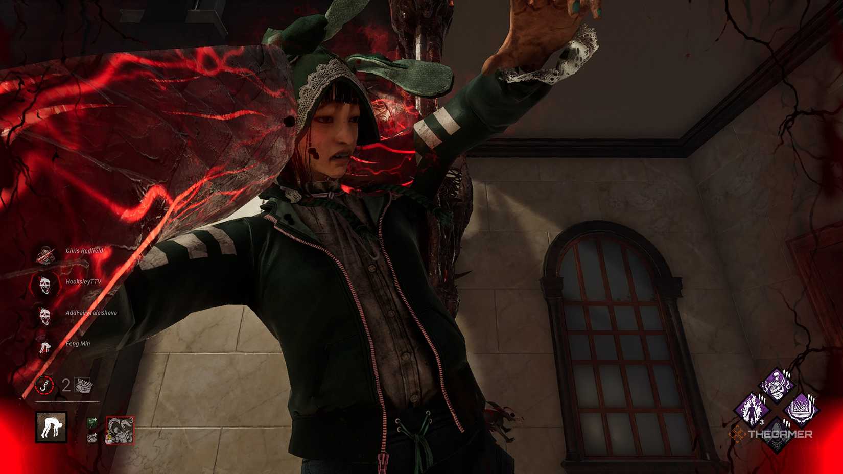 The Ghoul using one of its Kagune to hook a Survivor in Dead by Daylight.