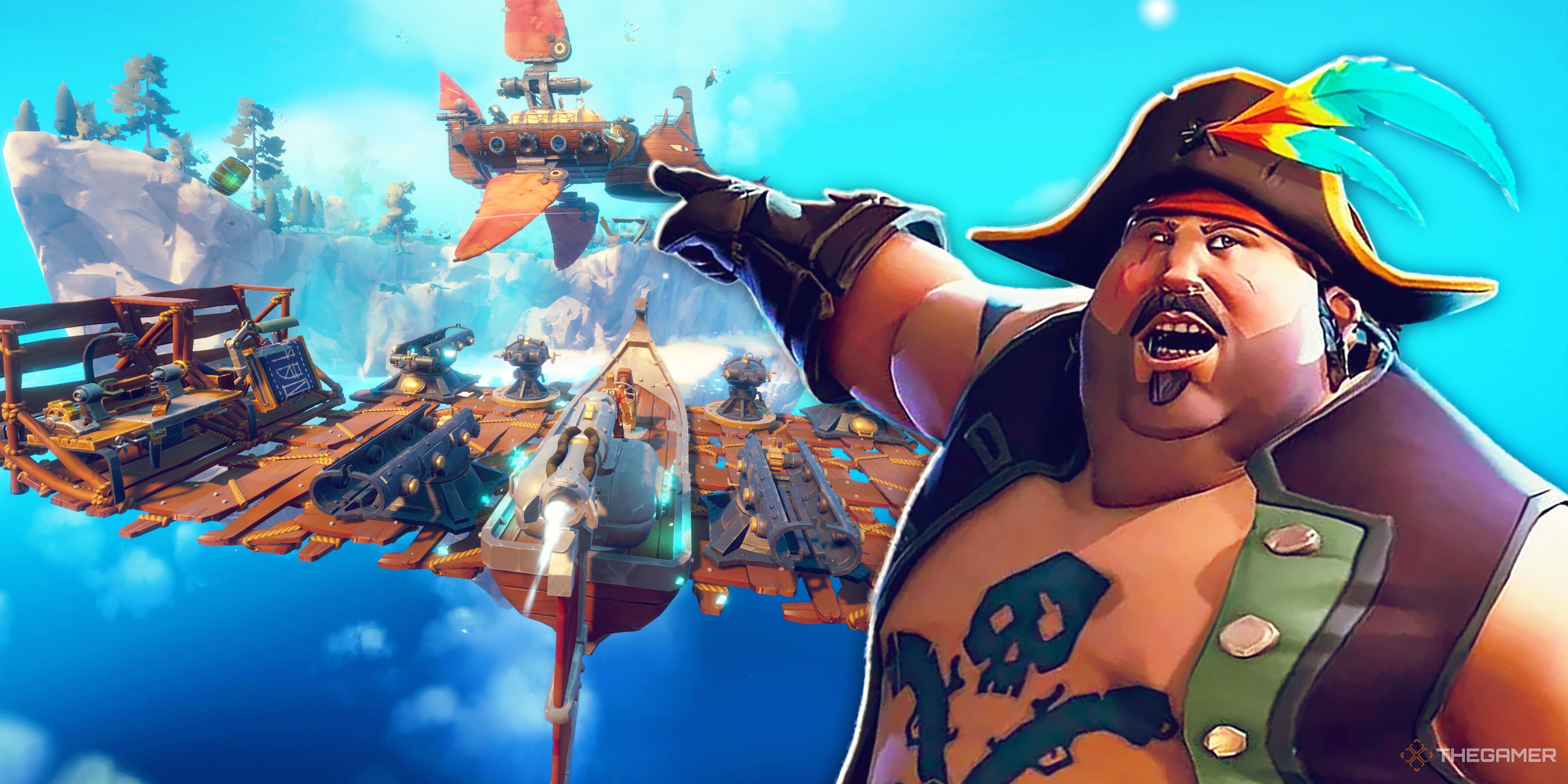 A Sea of Thieves pirate pointing at gameplay from Echoes of Elysium.