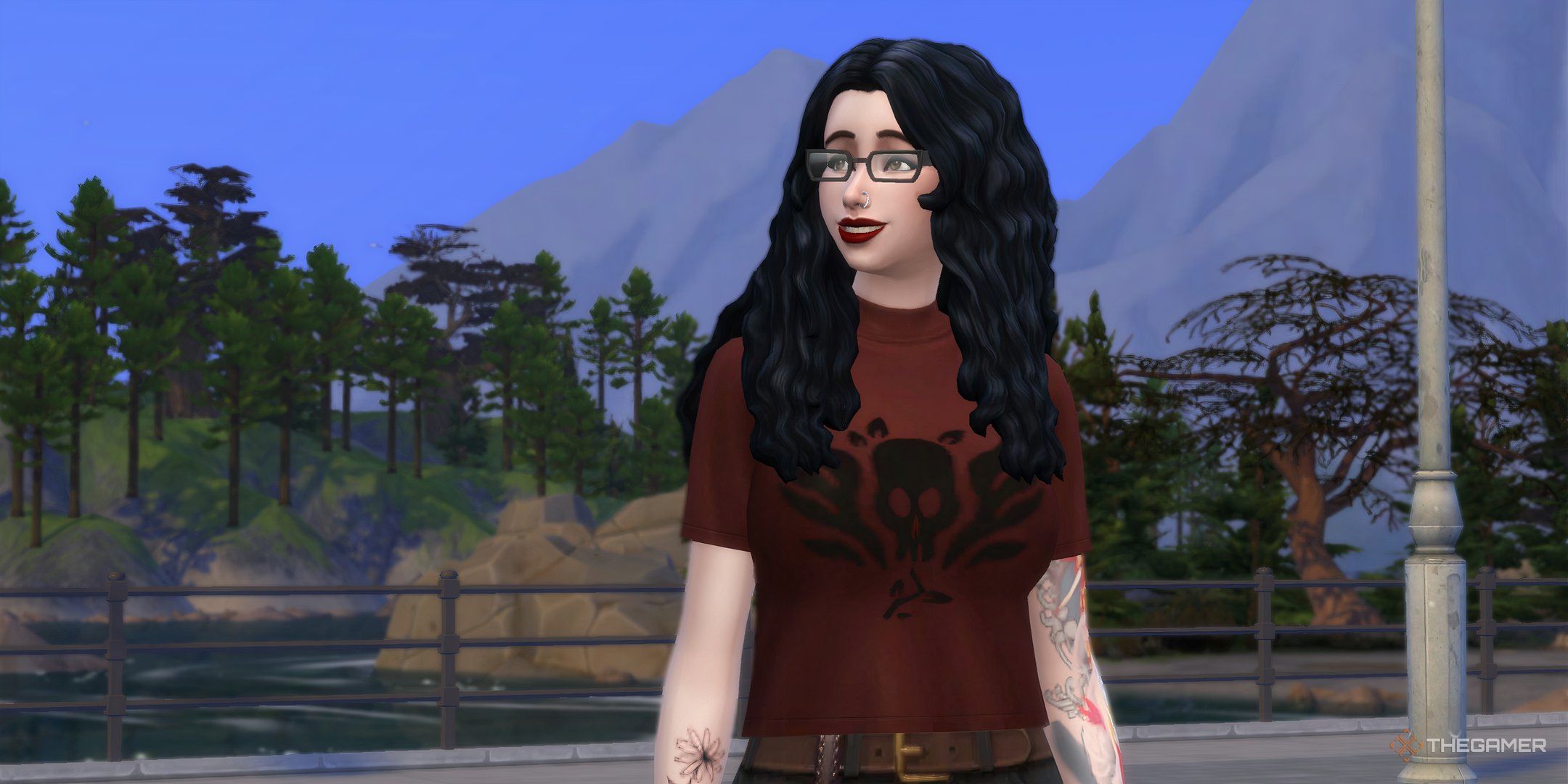 A Sim at Nordhaven Docks in The Sims 4.